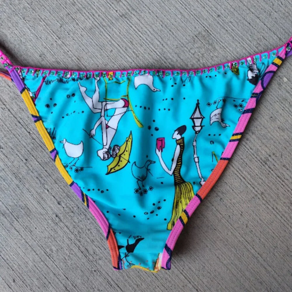 Agua Bendita Multicolor Tie-Side Bikini Bottom - Turquoise, Pink, Purple